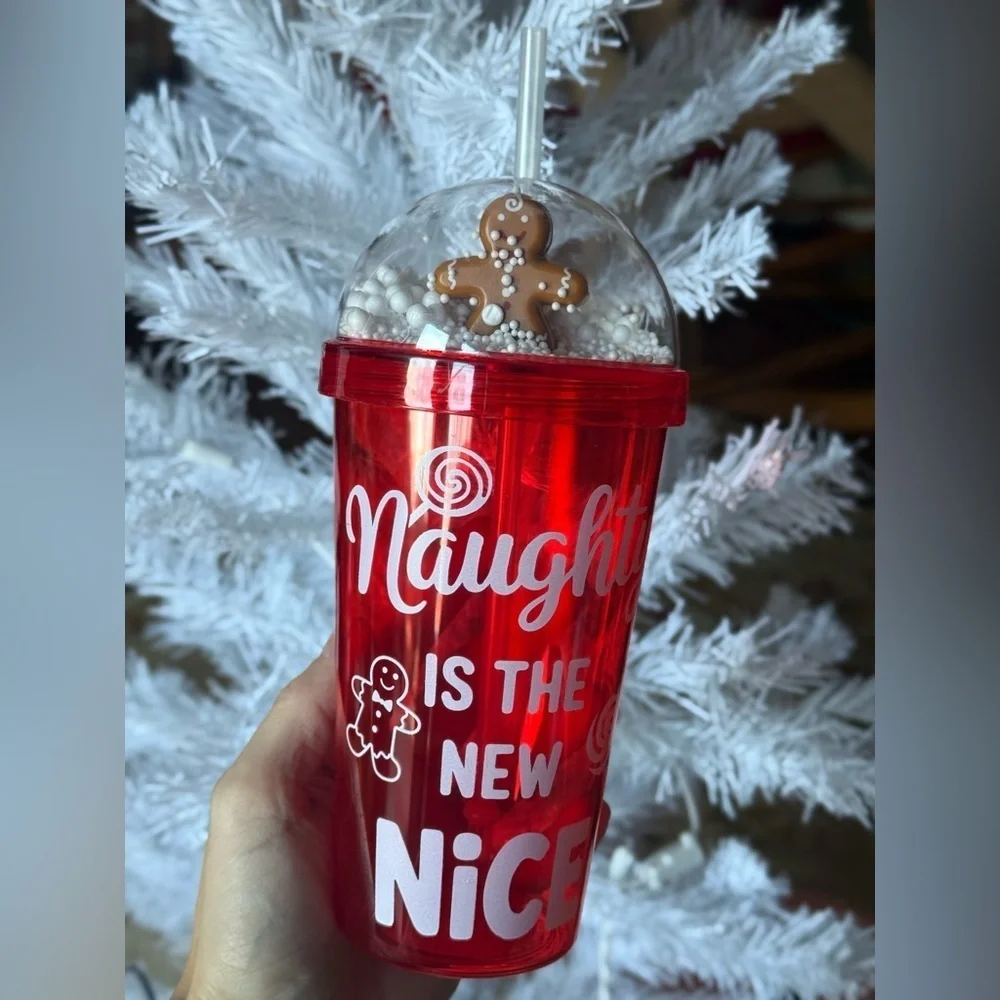 Red Gingerbread Snow Holiday Tumbler with Straw Stocking Stuffers